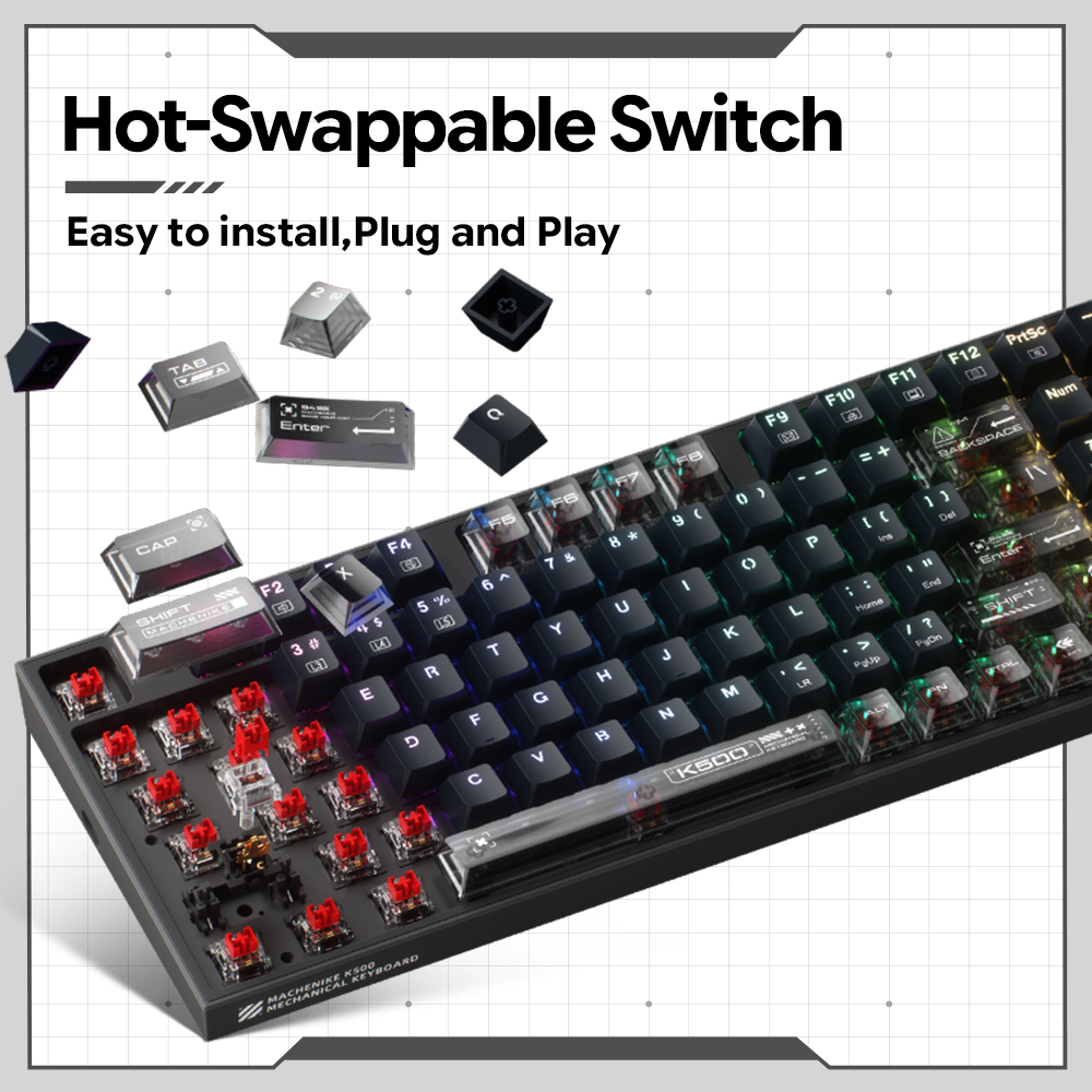 Machenike K500-B94 V2 Wired Me - Gaming Keyboard Hot Swappable recension och pris